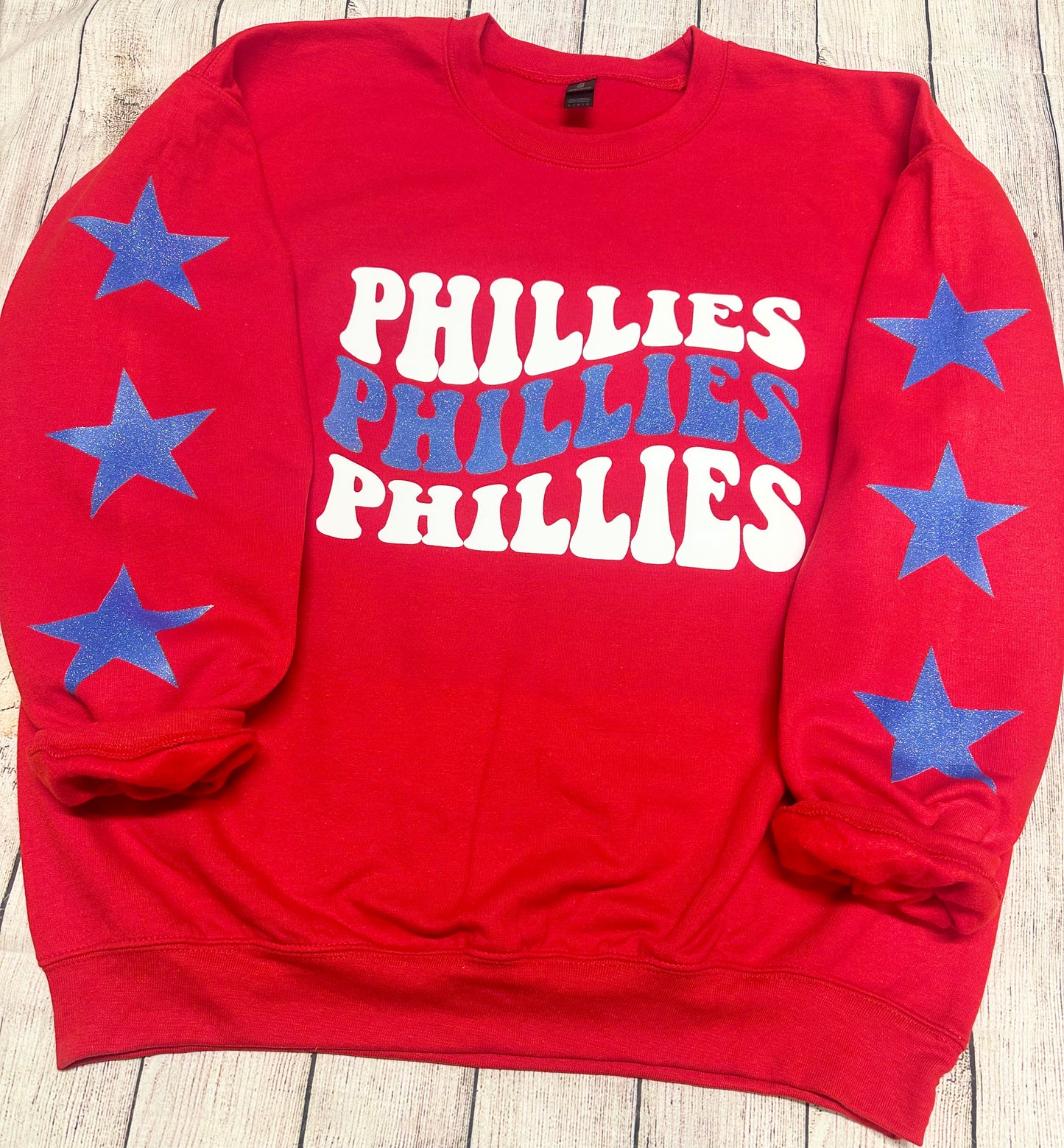 Puff and Glitter Phillies Star Sleeve sweatshirt