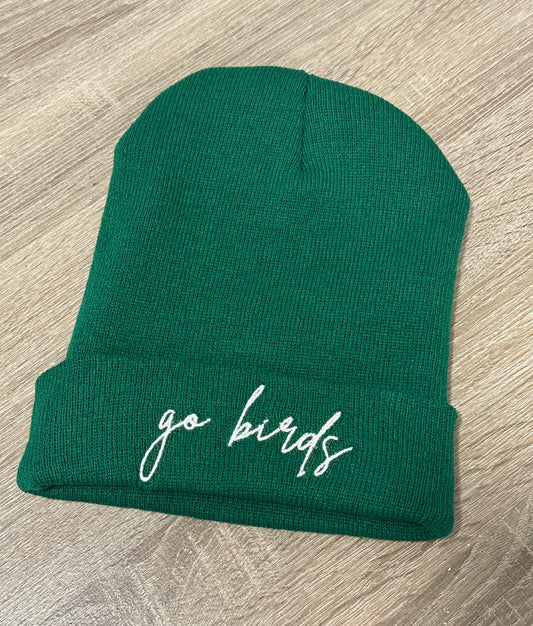 Embroidered go birds beanie