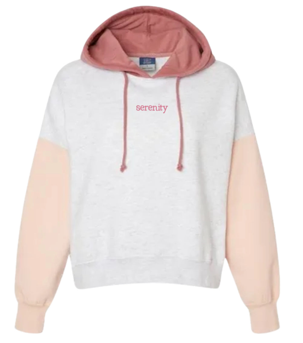 Serenity embroidered colorblock mid length hoodie