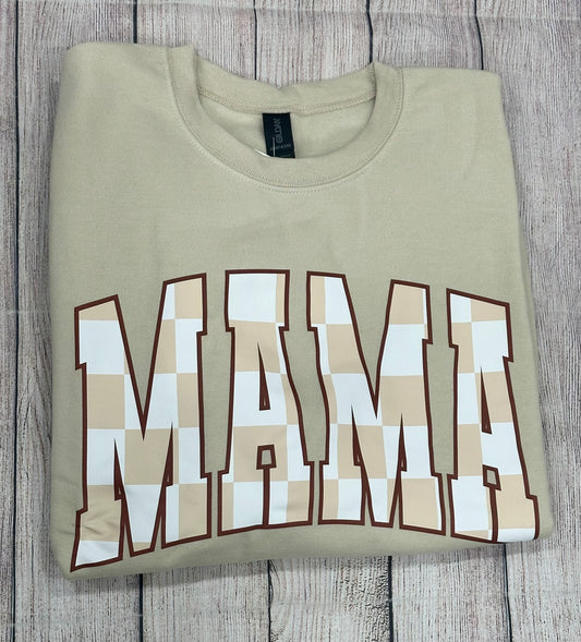 Tan checkered mama sweatshirt