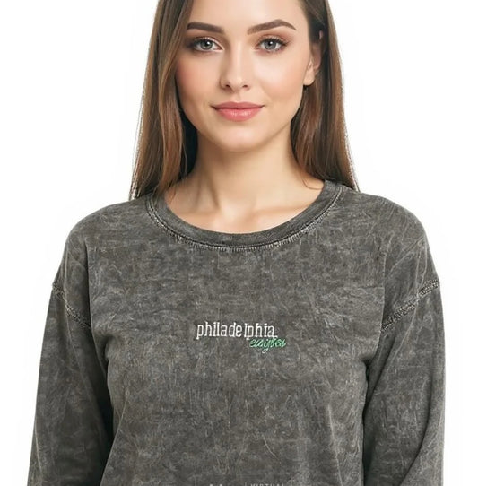 Vintage wash embroidered Philadelphia eagles long sleeve tee